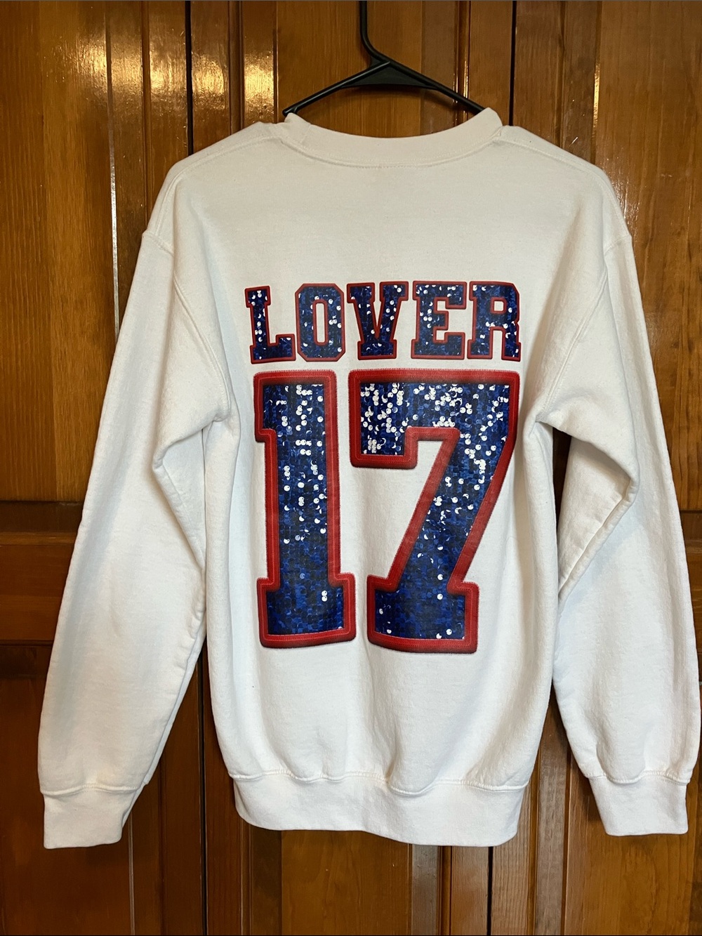Blue Sequin W/ Red Trim 'LOVER 17' Sweatshirt W/FREE hair clips or bracelet